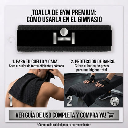 ShakeMix high-performance microfiber training towel in black, 30x30cm, shown folded with soft texture and compact design.
