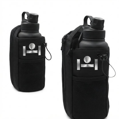 ShakeMix gym bag with external shaker support in black, designed for convenient storage of ShakeMix® products and accessories.